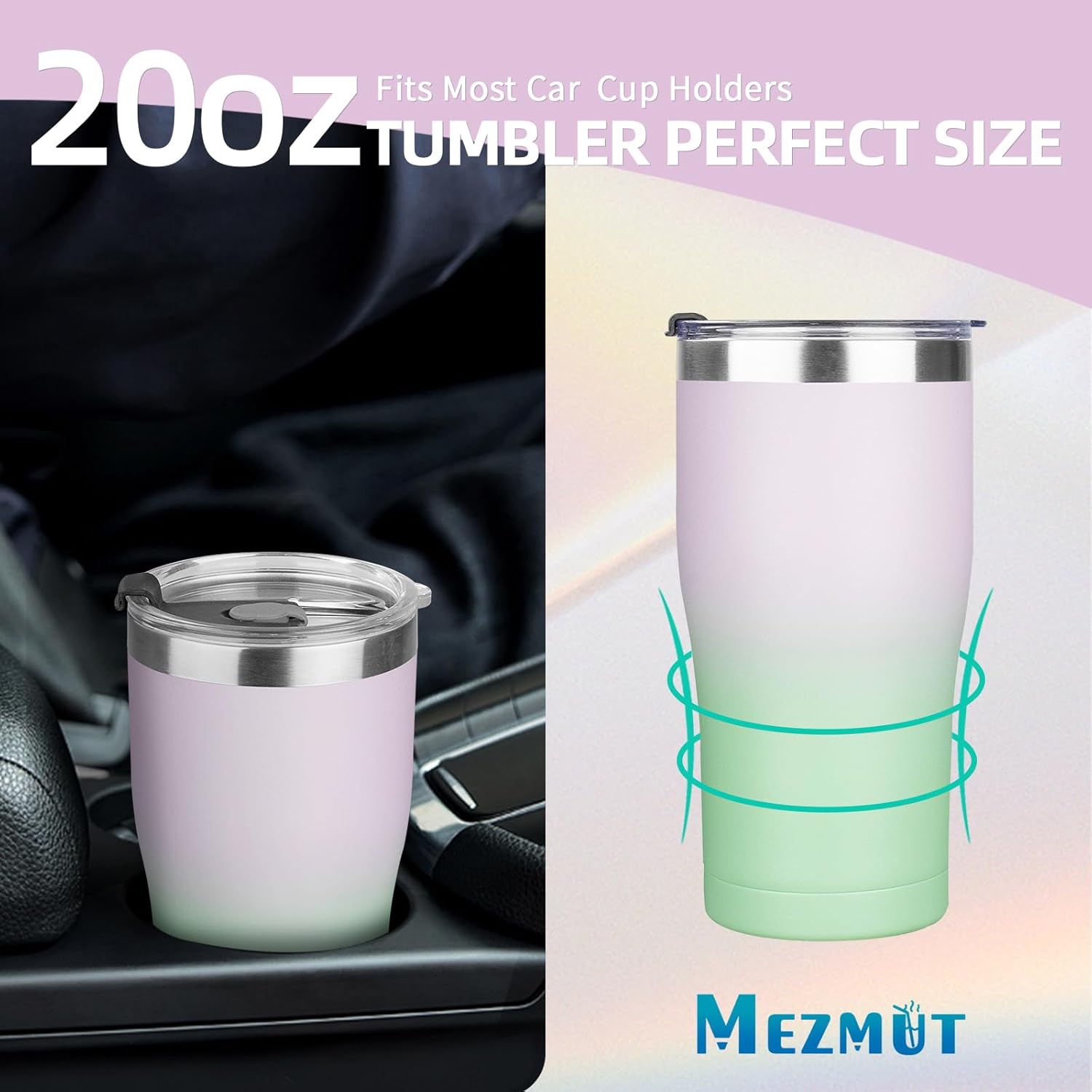 MEZMUT 1 Pack 20oz Insulated Coffee Tumbler with Lids and Straws Double Wall Vacuum Insulated Cup Stainless Steel Travel Mugs Leakproof Powder Coated Tumbler for Indoor Outdoor(Candy Color) - Image 4