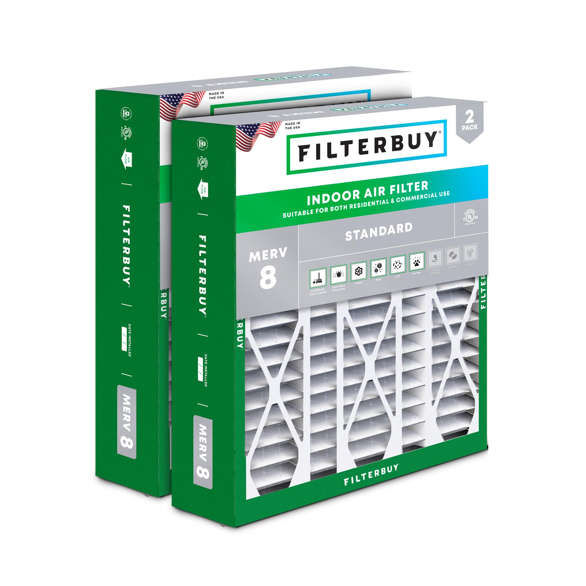 Filterbuy 20x25.25x3.5 Air Filter MERV 8 Dust Defense (2-Pack), Pleated HVAC AC Furnace Air Filters Replacement for Aprilaire Space-Gard 102/2120 (Actual Size: 19.94 x 25.38 x 3.75 Inches)