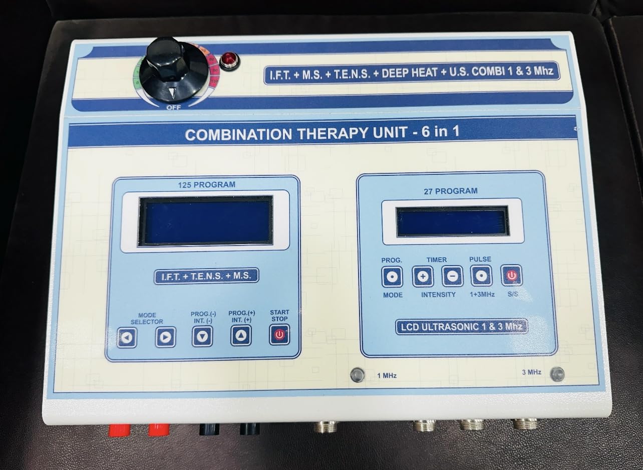 DSB PHYSIO MART Physio Therapy New Model Combination Therapy Unit- 6 in 1 (IFT+MS+TENS+DEEP HEAT+U.S. COMBI 1 & 3 Mhz) Machine With 125 Program & All Accessories DSB-239A