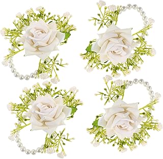TOYANDONA 4 Peças Corpete De Pulso Corpete De Casamento Flor Pulseiras De Noiva Casamento Flores De Pulso De Noiva Flores De Pulso Corpete Pulseira Branca Dama De Honra Decorações De Flores