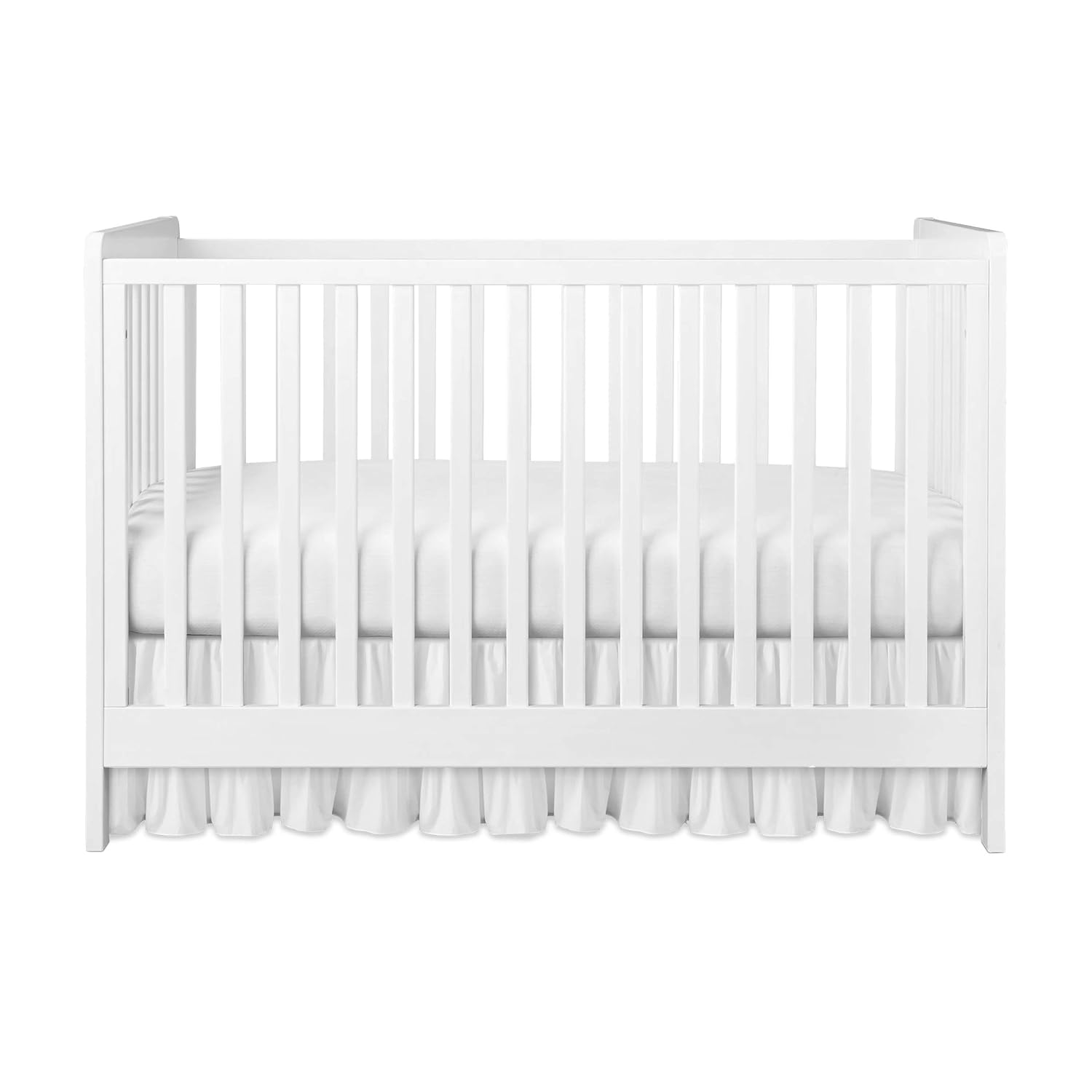 Crib Skirt Ruffle 100% Cotton Nursery Crib Bed Toddler Bedding Skirt for Baby Boys or Girls Neutral Plain - 14” Drop Dust Ruffle (White)