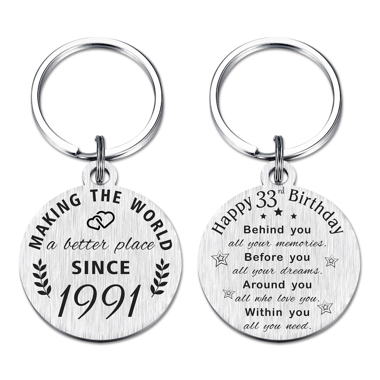 ABNTY 33rd Birthday Gifts for Women Men, 33 Year Old Birthday Keychain, Born in 1990 Gifts, 1990 Birthday Decorations