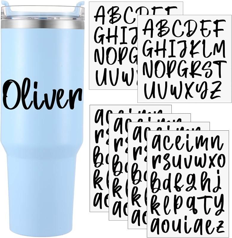 Humyoun 6 Sheets UV DTF Cup Wrap Letter Stickers Vinyl Decals, Black