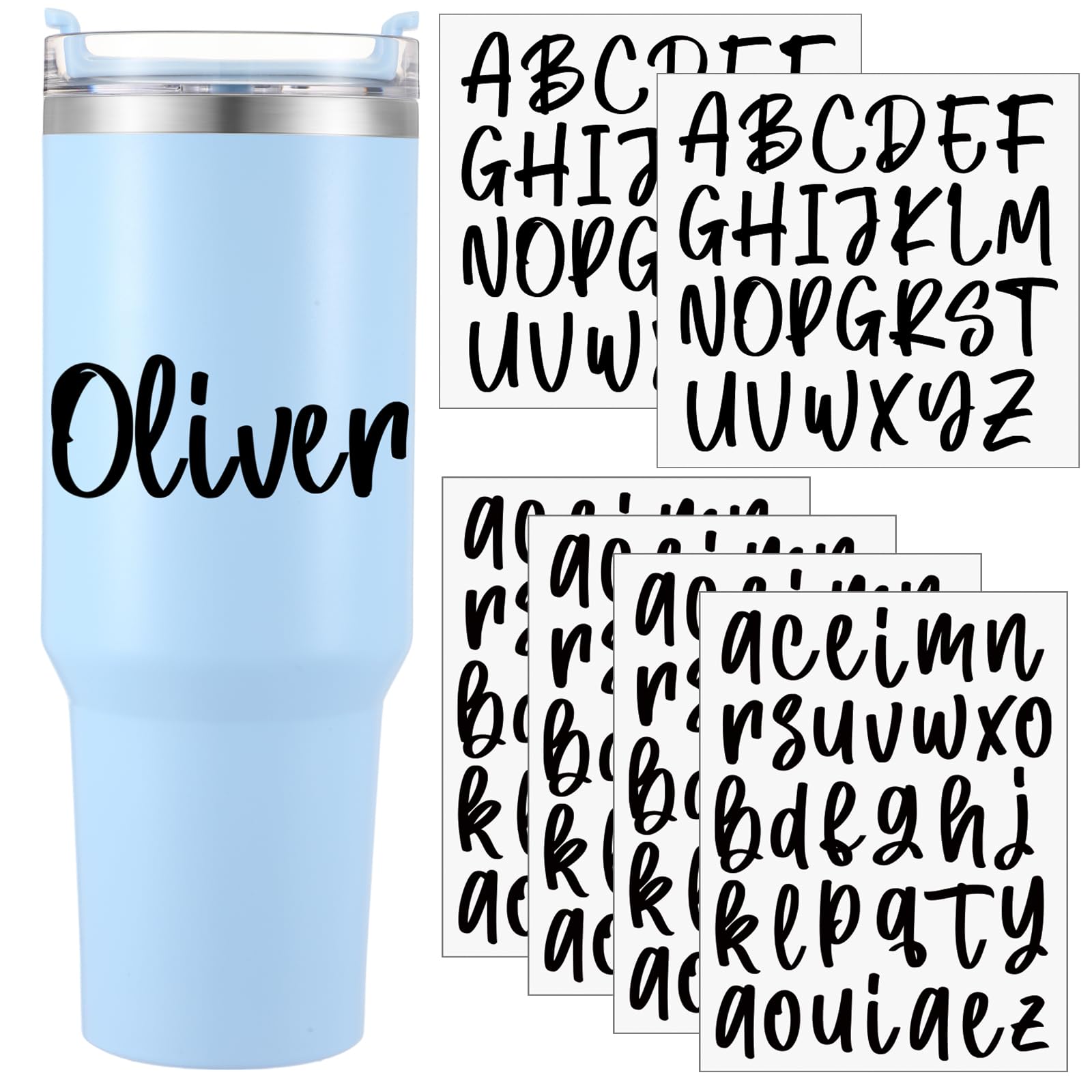 Humyoun 6 Sheets UV DTF Cup Wrap Letters Custom Vinyl Name Decals Personalized Waterproof Split Letter Monogram Stickers for 14-40oz Tumbler Cups Graduation Beach Water Bottle DIY Crafts(Black)