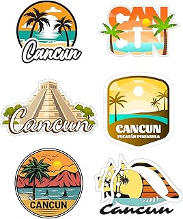 Cancun, Mexico Sticker Pack, Pack of 6 Sticker Pack (Waterproof Vinyl Decal for Car, Water Bottle, Laptop, iPad, Window, Cooler, Luggage, Bumper, Toolbox, Locker), 3 inch