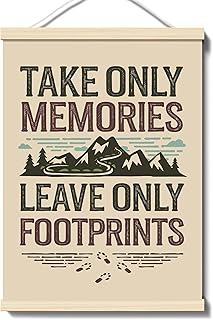 Camping Hanging Linen Canvas Prints Wall Decor 12"x16" - Take Only Memories Leave Only Footprints - Camp Themed Party Decorations - Camping Classroom Decor - Camper Gifts - Camper Decorations.(002)