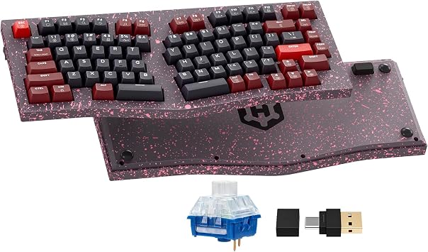 Hexgears F2 - Aluminum Custom Mechanical Keyboard, Split Alice 83 Key Layout Ergonomic Keyboard, Hot Swappable Slient Linear Switch, BT5.0/2.4GHz/USB-C, RGB Backlit for Win/Mac (Burgundy)
