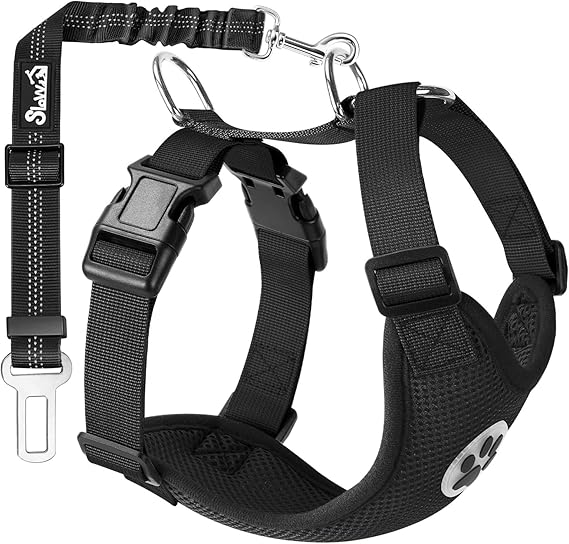 SlowTon Dog Car Harness Seatbelt Set, Dog Vest Harness Adjustable with