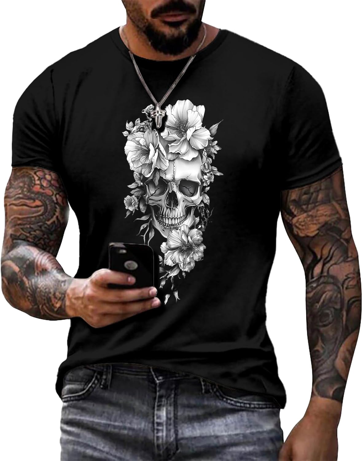 MARSVOVO Mens 100% Cotton Tee Shirts Workout Clothes Short Sleeves Crewneck Casual T-Shirt