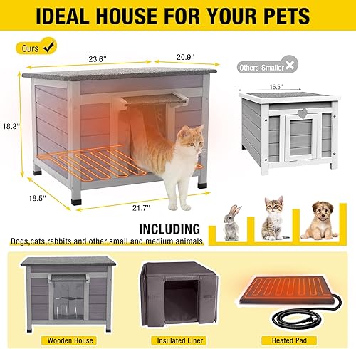Miniatura 13 de Aivituvin Casa para perros Feral Cat House al aire libre e interior, casas para mascotas con escaleras, 2 pisos