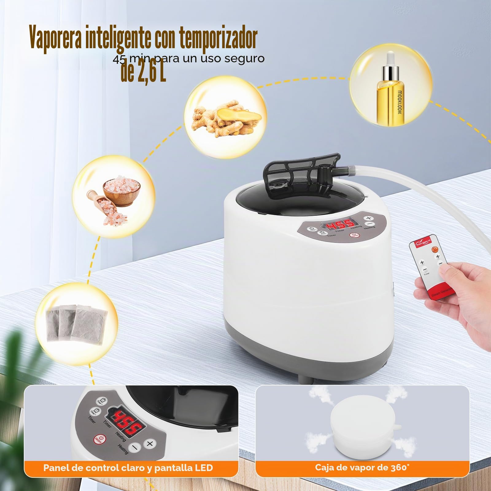 Sauna portátil para casa, 3 minutos de calentamiento rápido y 9 niveles de calor, vapozone portátil con 2,6 l vapor