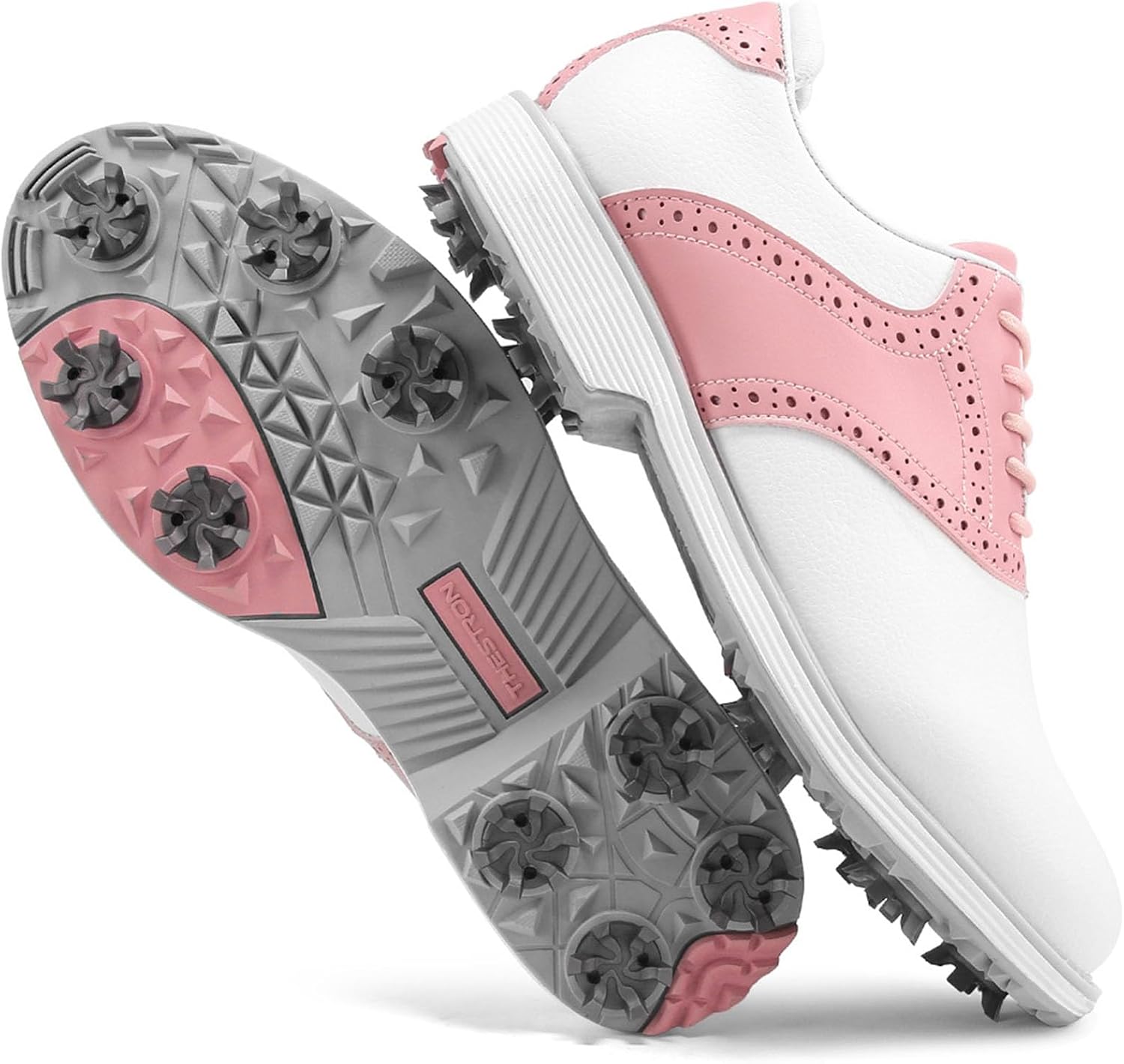 Waterproof Golf Shoes Women's with Spiked Classic Non-Slip Lace-up Golf Shoes Lightweight Resistant Comfortable
