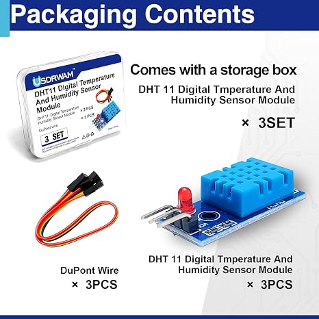 3 Sets Digital Temperature & Humidity Sensor Modules, Compatible with DHT11