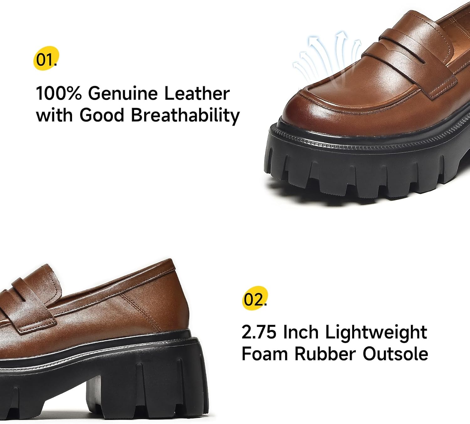 BEAU TODAY Chunky Loafers Women,Platform Loafers for Women,Lug Sole Slip On Leather Classic Penny Shoes,Comfortable Office Work Business Casual Dress Shoes - Image 3