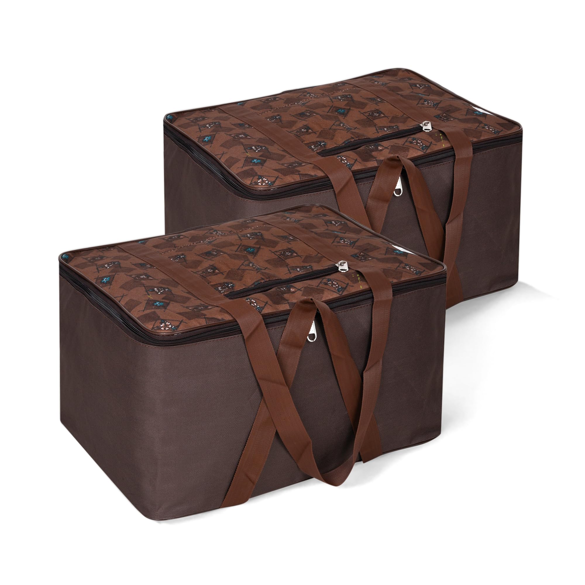 kuber industries Storage Bag | Clothes Storage Attachi Bag | Underbed Storage Bag | Zipper Storage Bag | Wardrobe Organizer with Handle | Travel Attachi Bag | Flower Check | Large | Pack of 2 | Brown-picture-37