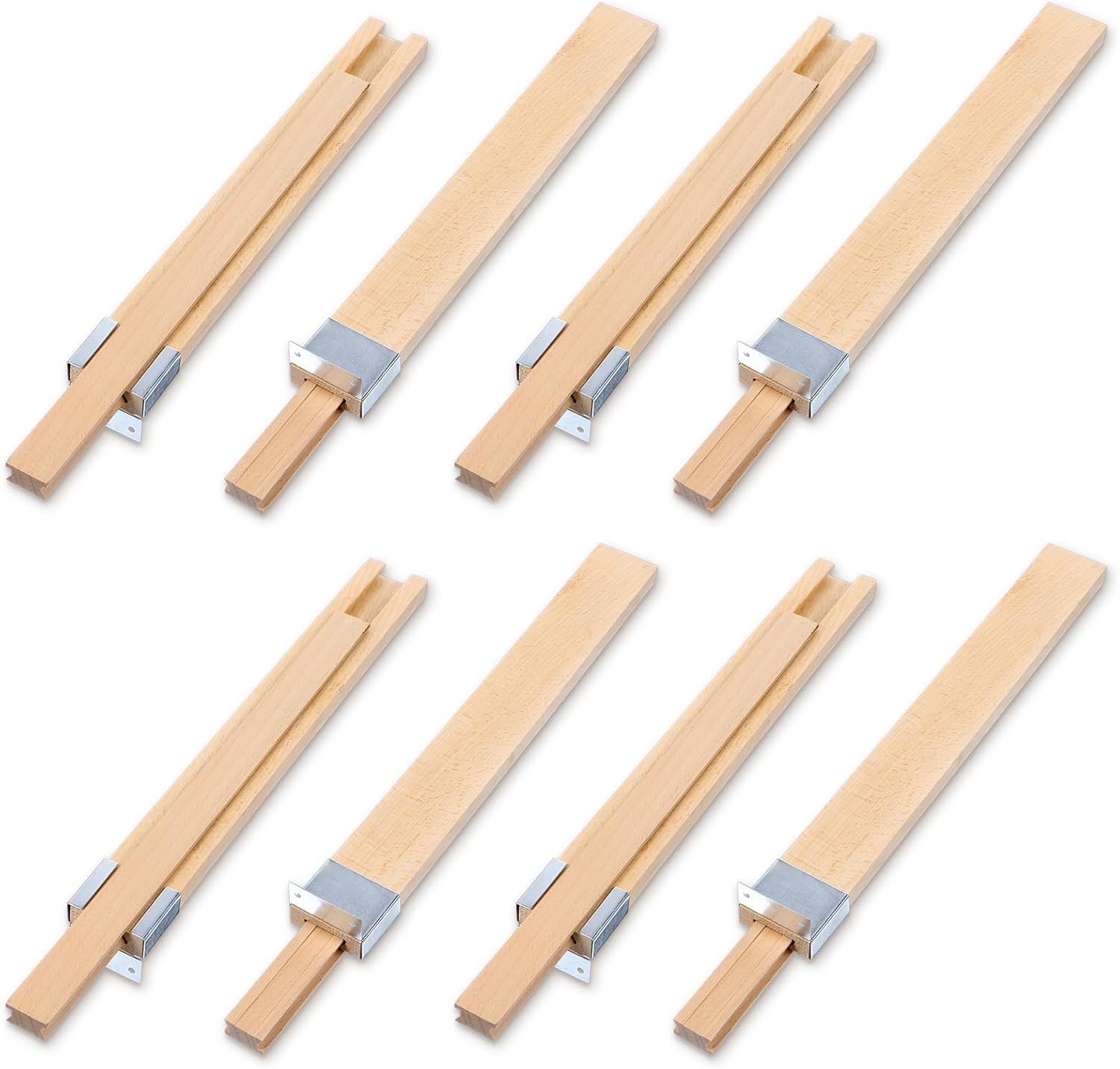 4 Pack Wooden Drawer Slides Bottom Mount Classic Center Guide Track with Metal Slide Glides Traditional Wood Drawer Rails for Dresser Replacement(16 Inches)