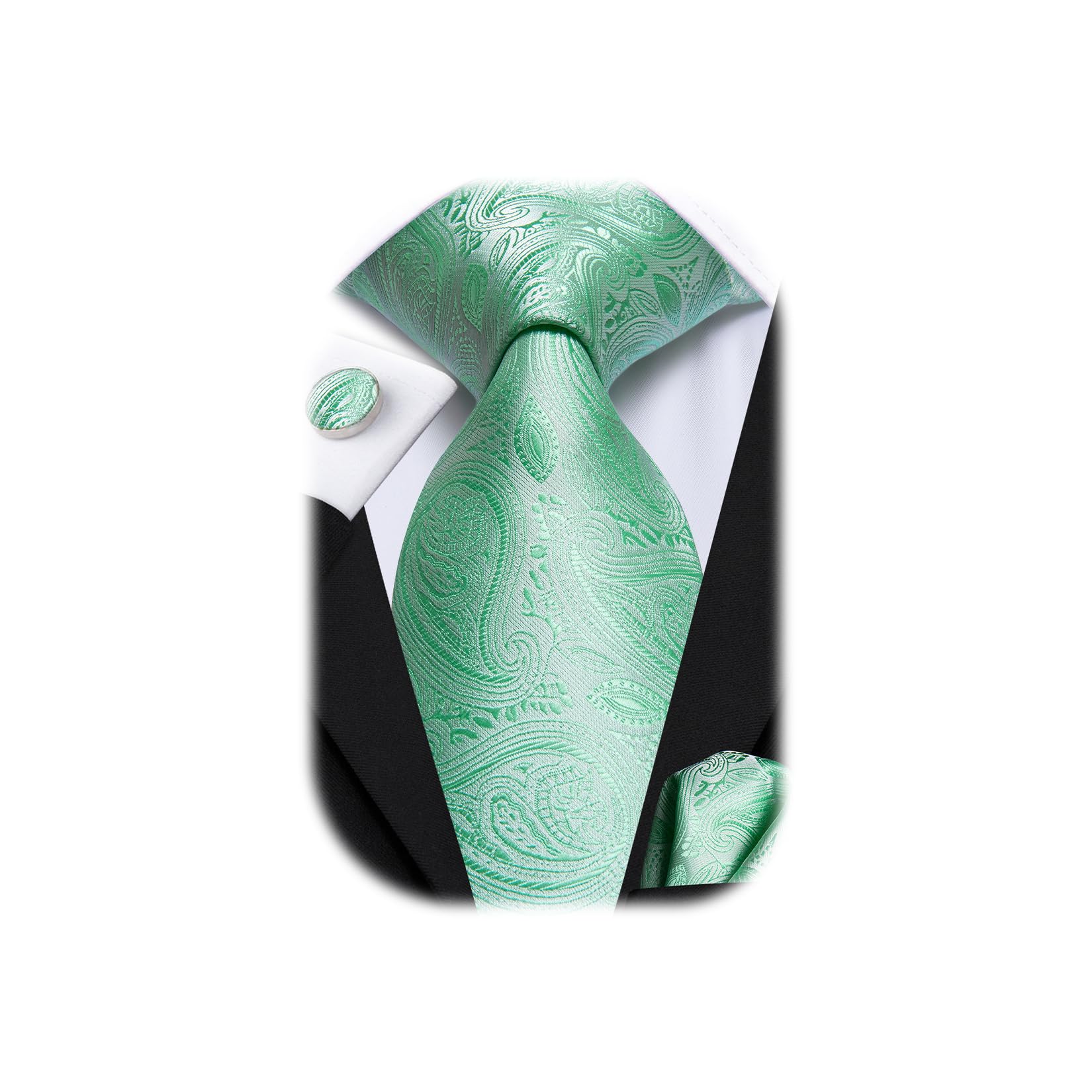 Hi-Tie Men 63inches Tie Set Extra Long Necktie Paisley Tie Pocket Suqare Cufflinks Big and Tall Men Tie