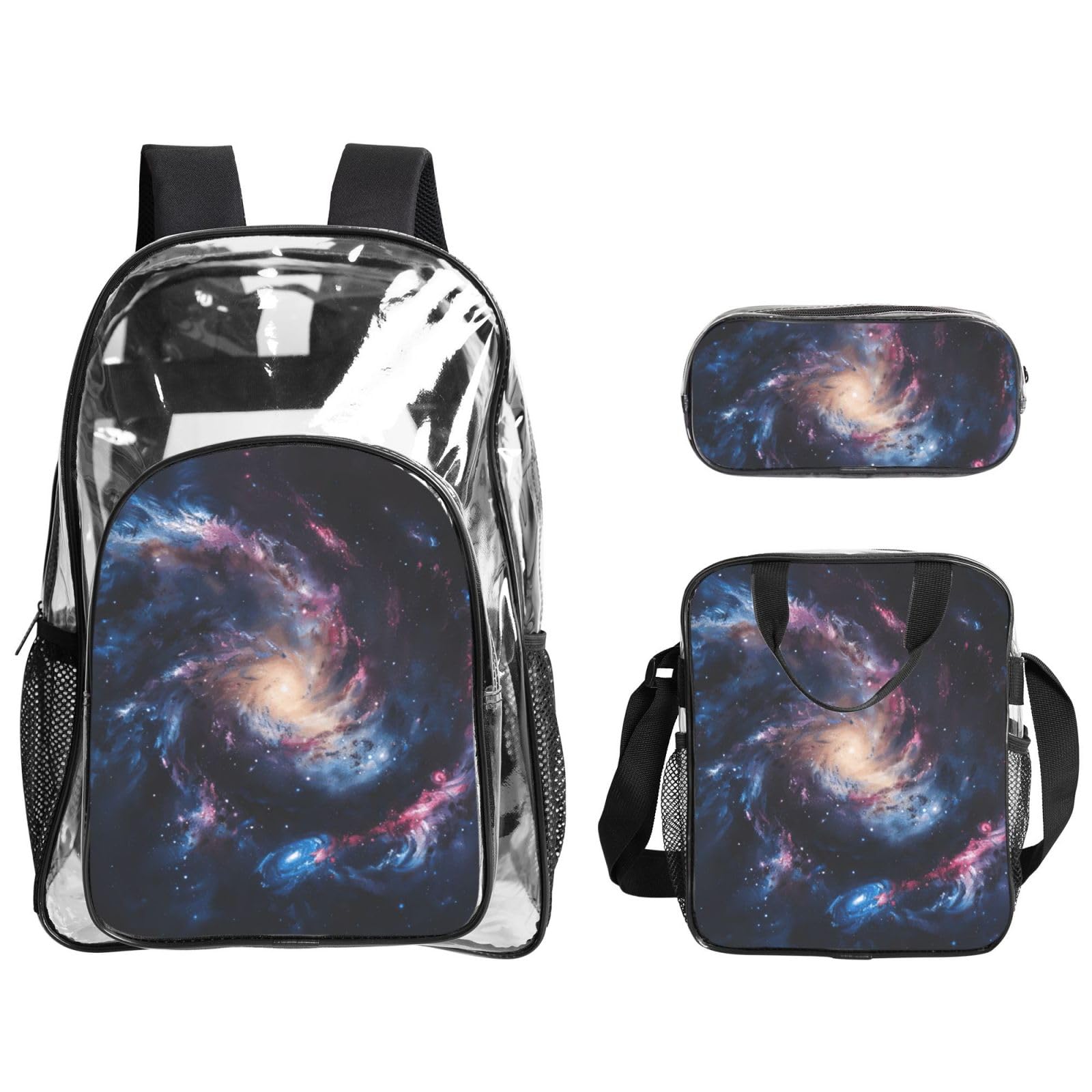 Galaxy Print - Zaino trasparente per scuola, viaggi, viaggi, viaggi, viaggi, viaggi, viaggi, concerti, 3 pezzi