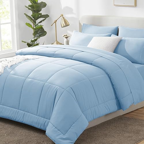 Miniatura 22 de CozyLux Juego de Edredón Queen Color Avena, 7 Piezas Cama en una Bolsa, Edredón Color Avena Tamaño Queen, Juegos de Ropa de Cama para Todas las