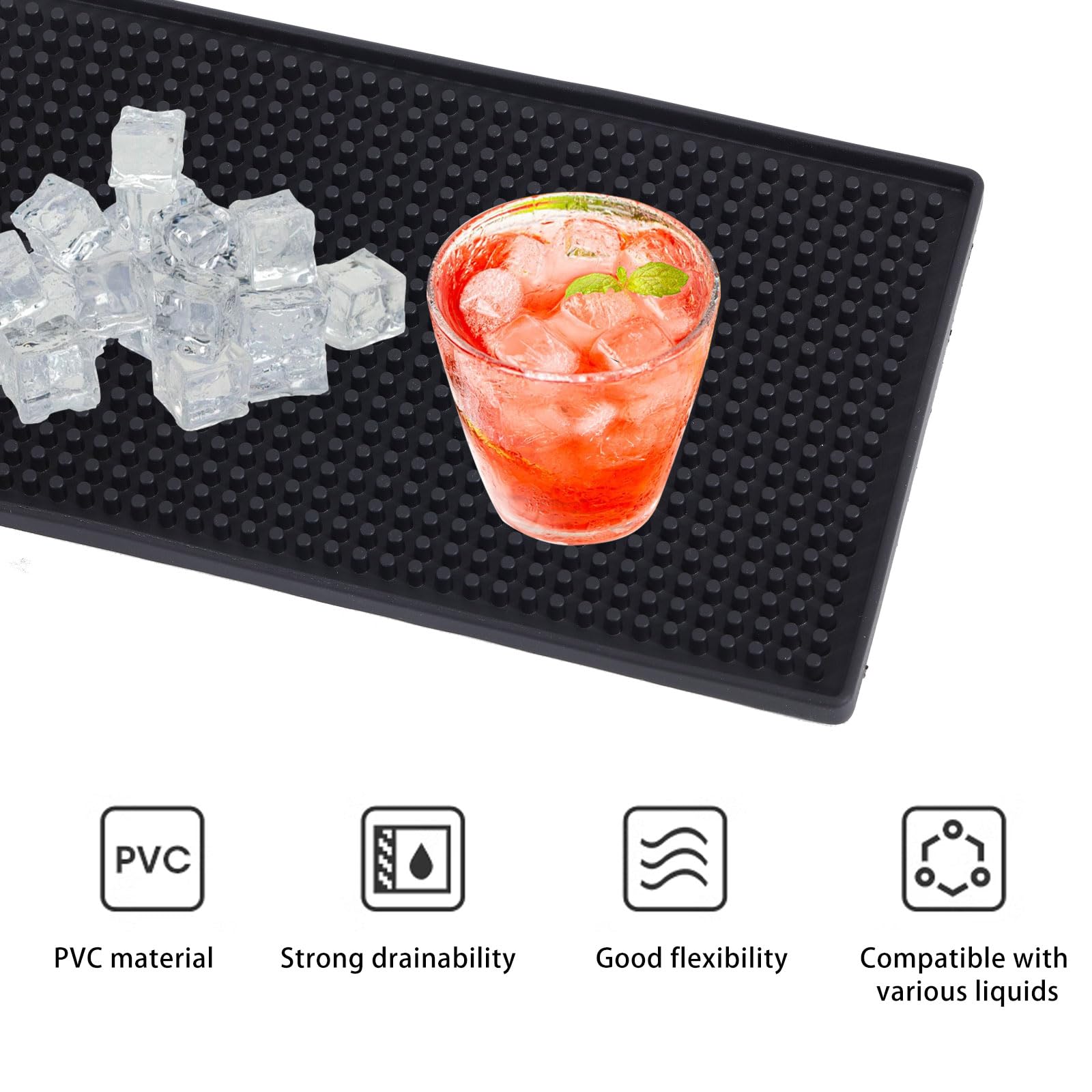 Ensemble de tapis de table rectangulaire en PVC robuste pour karaoké, bar, café, maison, antidérapant, avec brosses de nettoyage et bouchons de bouteille en silicone, 30,2 x 15 cm