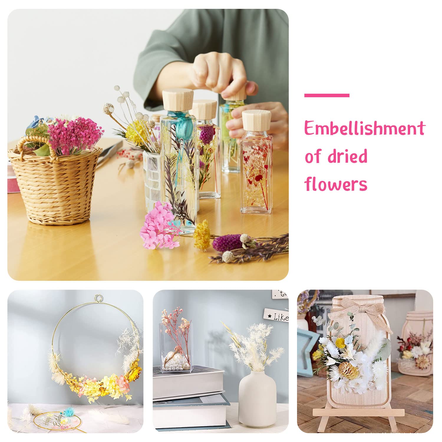 Fiori Secchi Decorativi per Resina Epossidica Bouquet Artigianato Scrapbooking (Rosa)