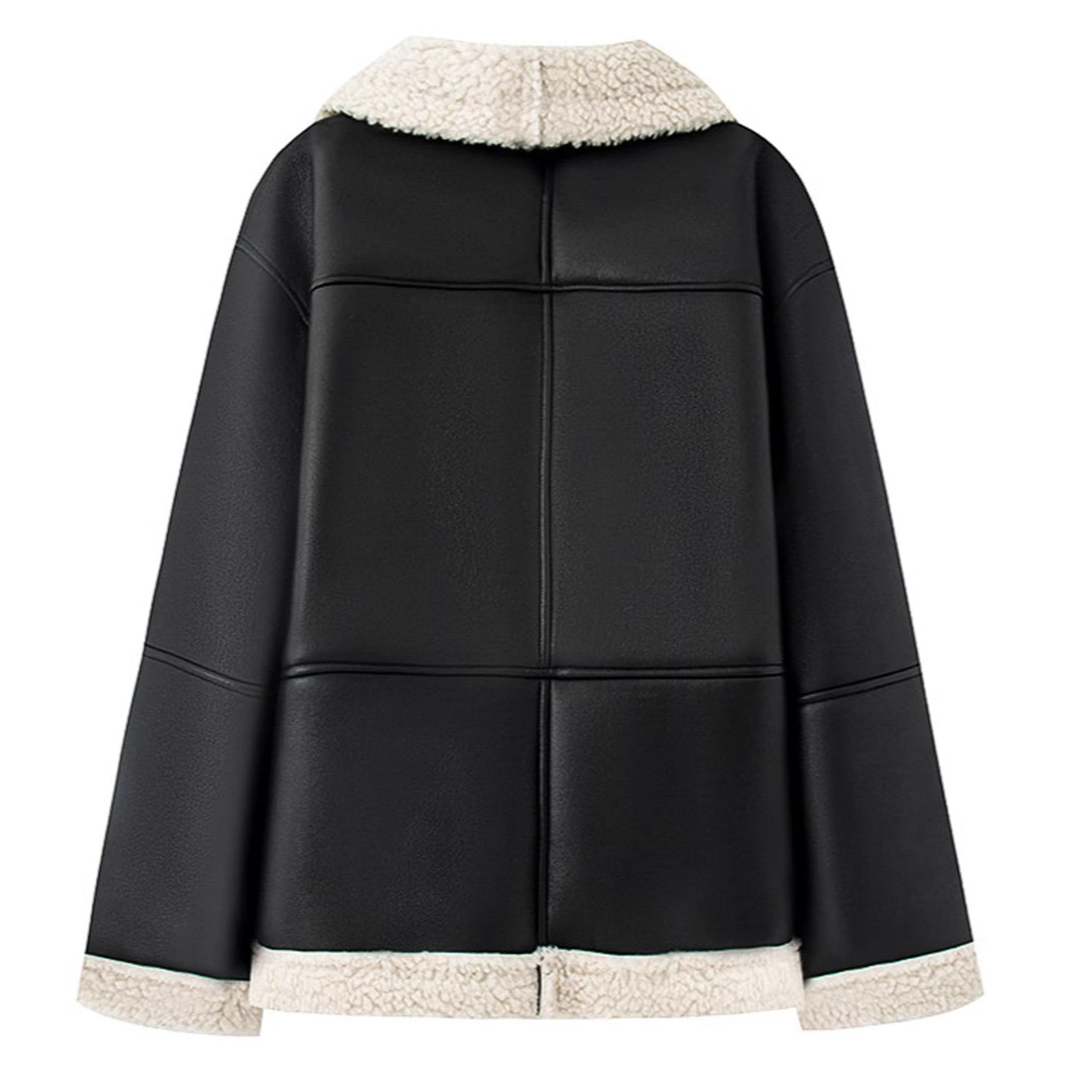 Manteaux en peau lainée pour femmes, blouson aviateur en fausse peau lainée pour femmes, manteau d'hiver doublé sherpa