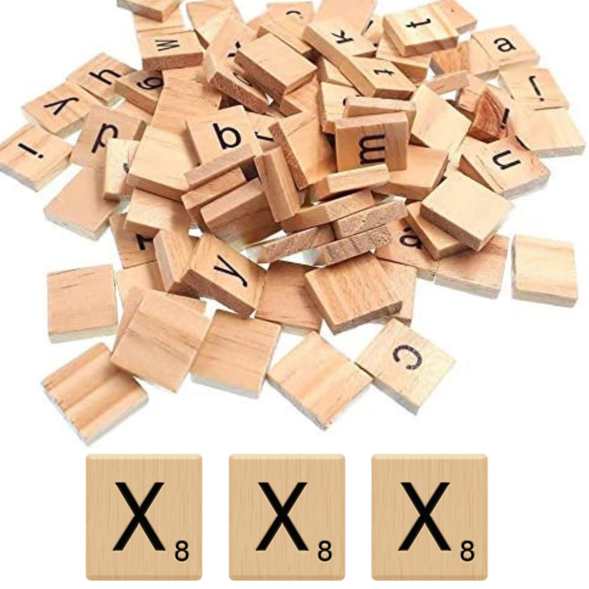 Glamified Pack of 100 - X Scrabble Tiles - Same Letters Bags -WOODEN SCRABBLE TILES BLACK LETTERS NUMBERS FOR CRAFTS WOOD ALPHABETS (Letter X, Pack of 100 Tiles)
