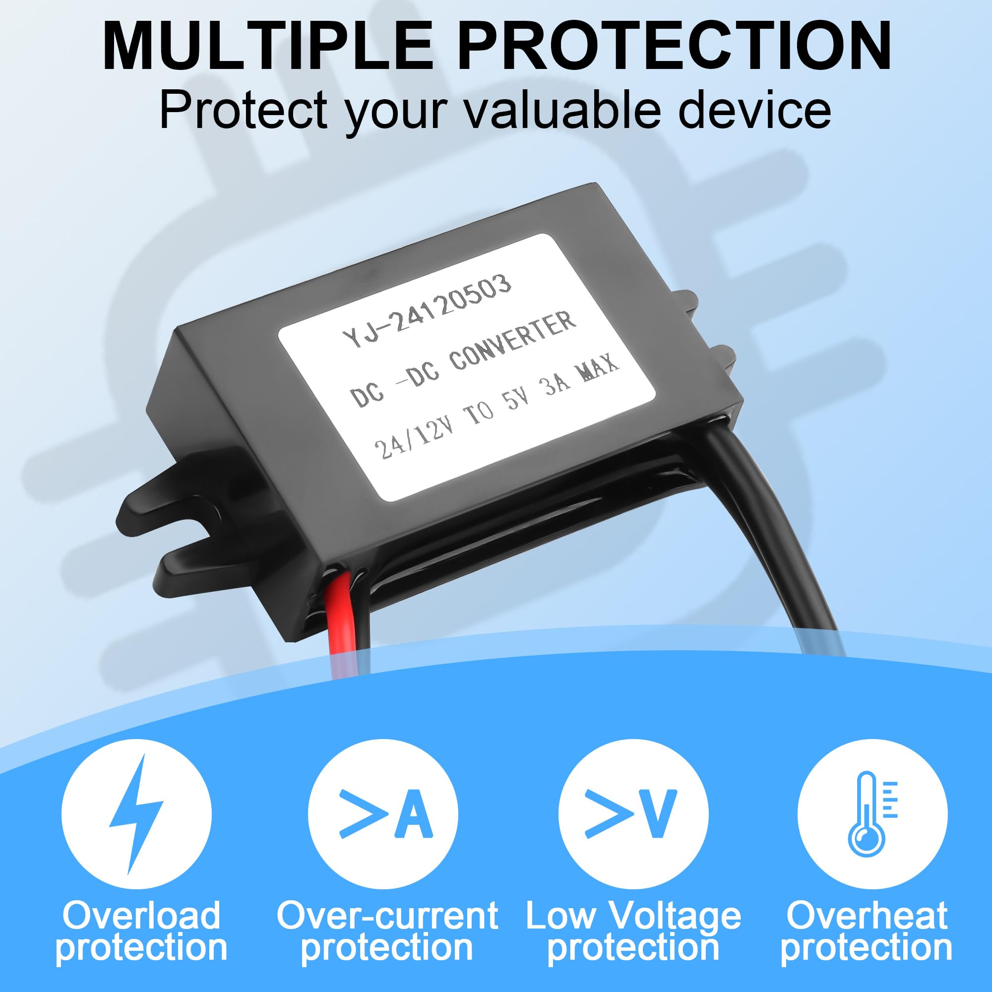 Module convertisseur Buck DC-DC 12 V à 5 V 3 A 15 W avec convertisseur adaptateur de puissance de sortie mini et USB, régulateur de tension réduite, convertisseur de puissance de voiture, adap
