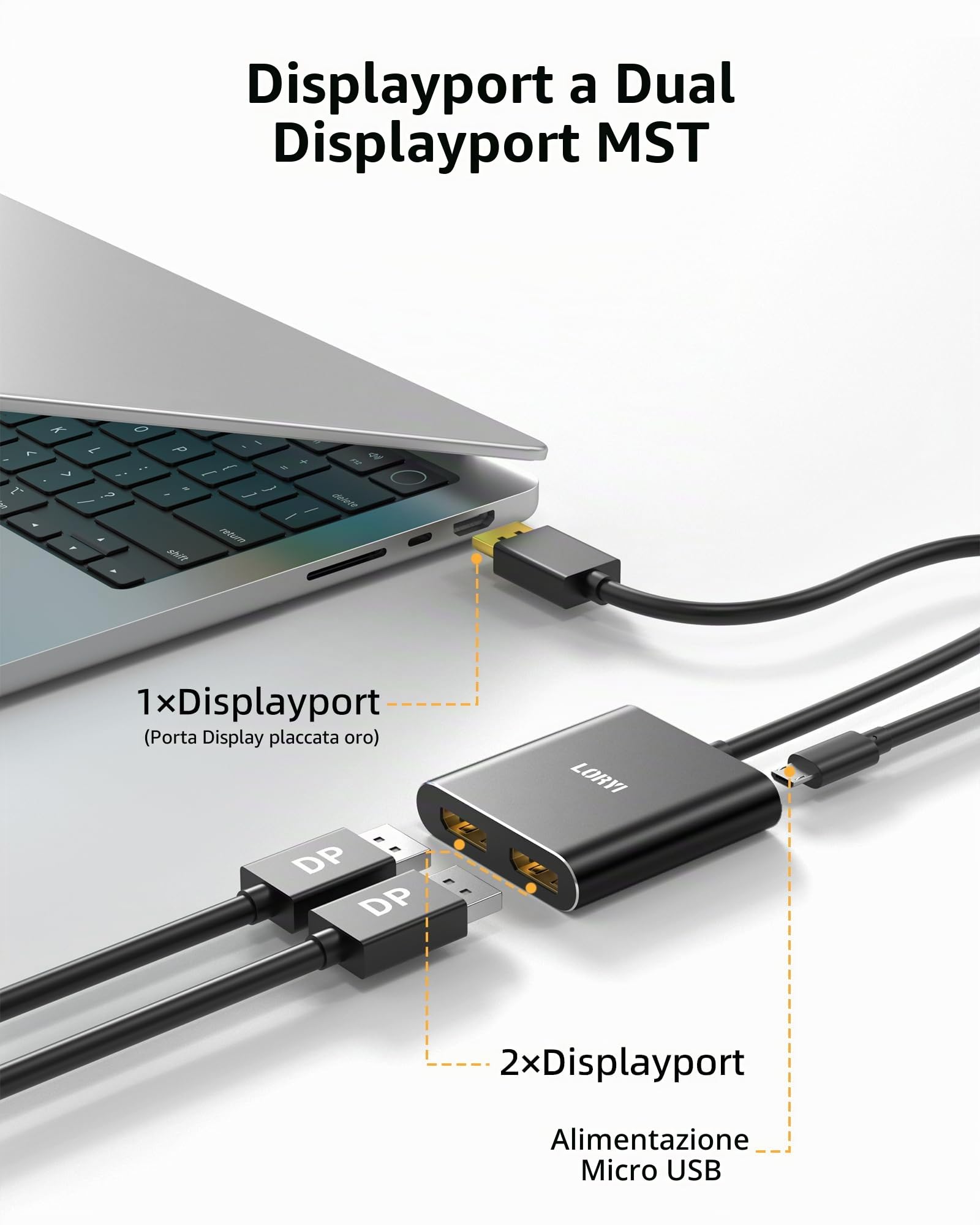 Adattatore splitter da DisplayPort a doppia DisplayPort, hub MST 4K60Hz, 1 in 2 uscite, porta display per doppio monitor, DP1.4, splitter per desktop, laptop