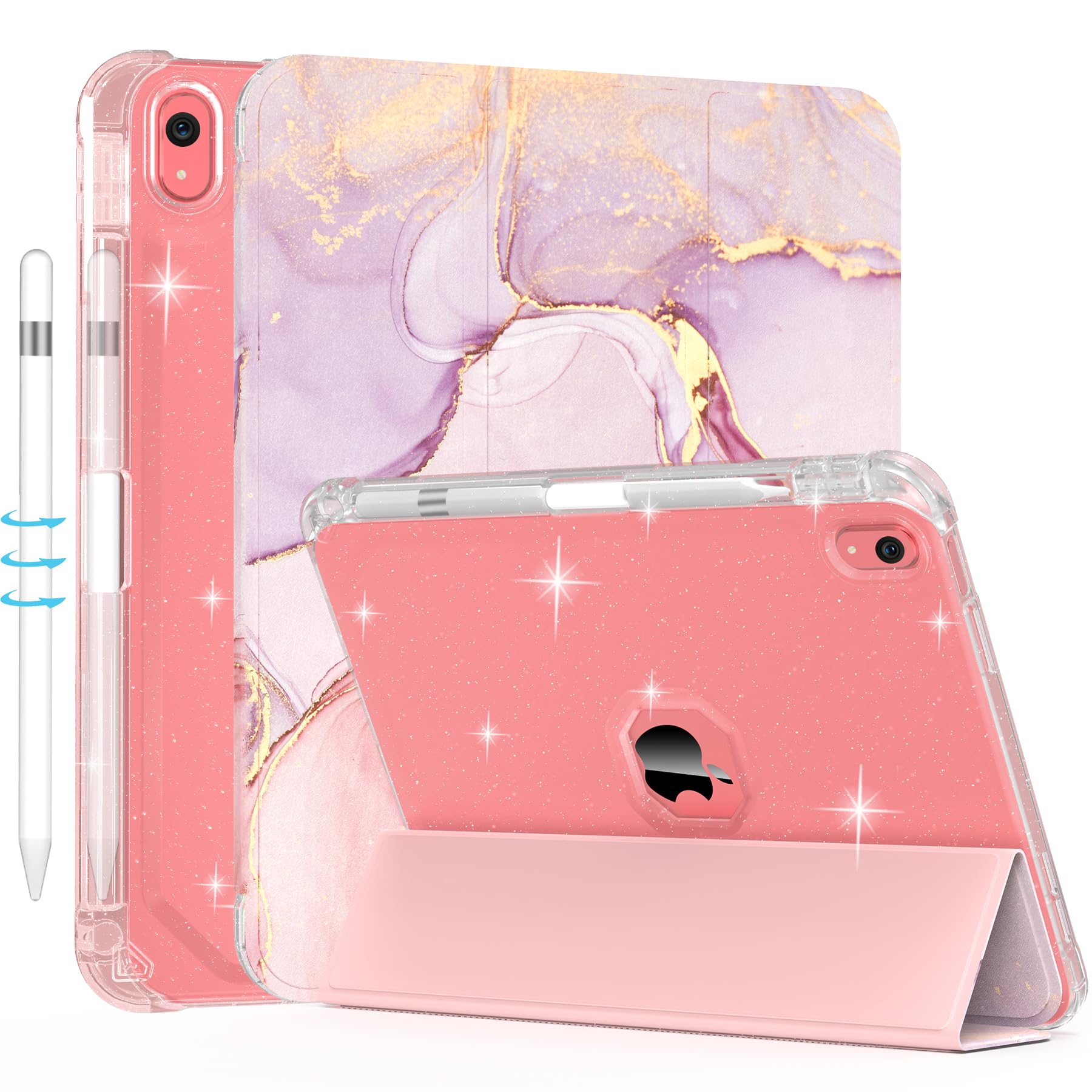 Case for iPad (A16) 11th Generation 11 Inch 2025, iPad 10th Generation 10.9 inch 2022,with Pencil Holder, Sparkle Glitter Leather Cover [Support Touch
