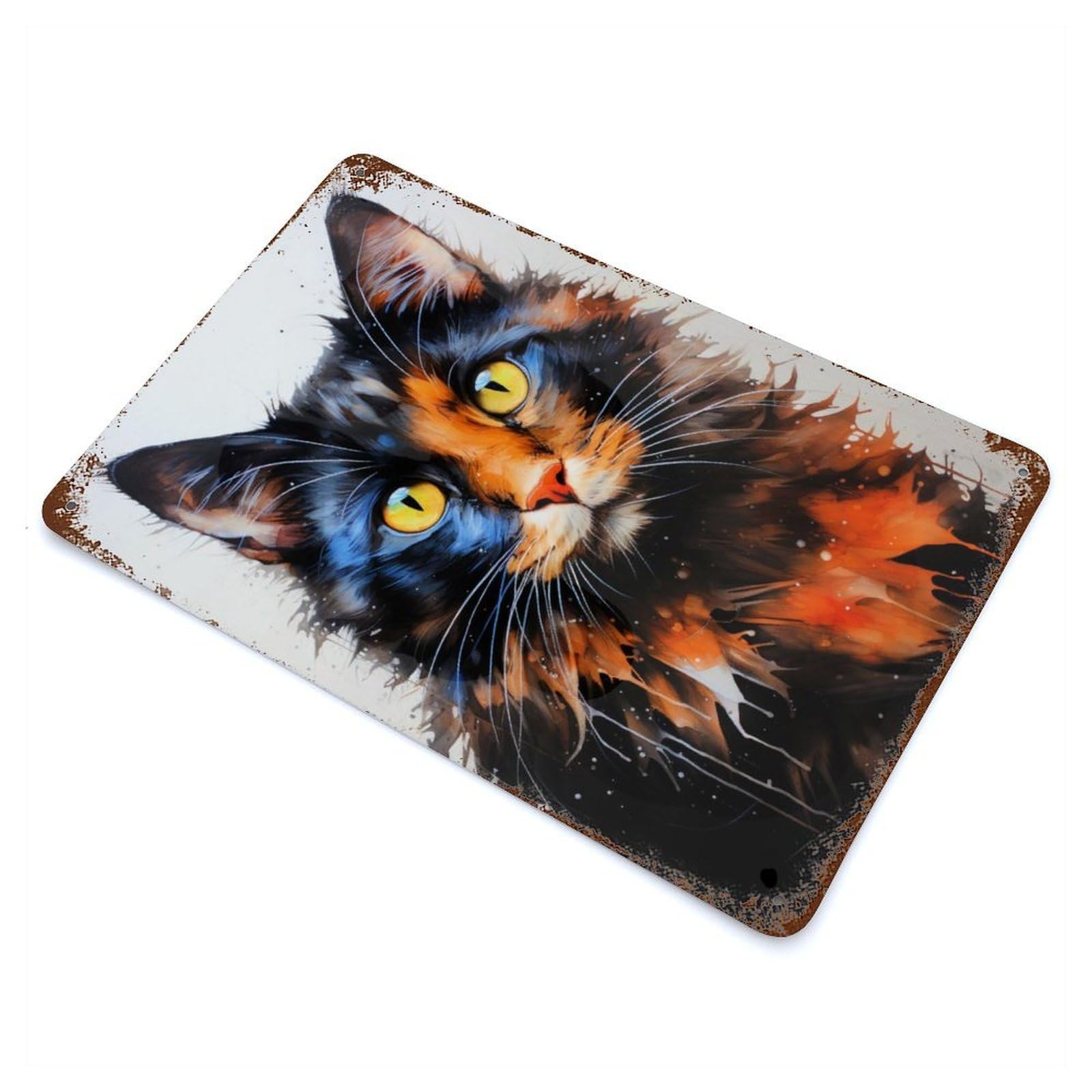 Cat Watercolor Art Vintage Metal Tin Sign 11.8"x7.9", Farmhouse Wall Decor for Living Room, Hallway And Home Decor