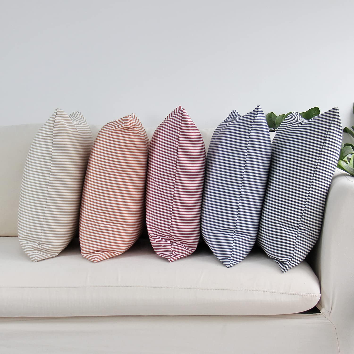 JOJUSIS Farmhouse Striped Boho Throw Pillow Covers Decorative Ticking Couch Pillowcases 20 x 20 Inch Pack of 2 Khaki: Home & Kitchen