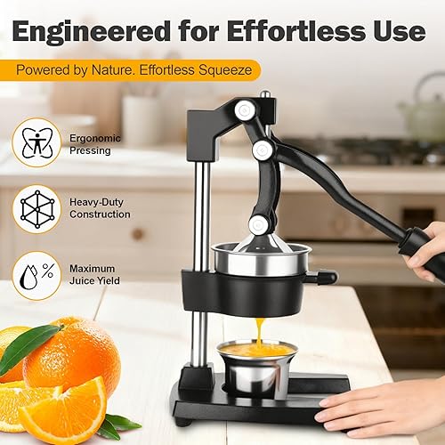 Miniatura 2 de Exprimidor manual de hierro fundido con cono de acero inoxidable, exprimidor de limón resistente para un máximo rendimiento de jugo y limpieza sin