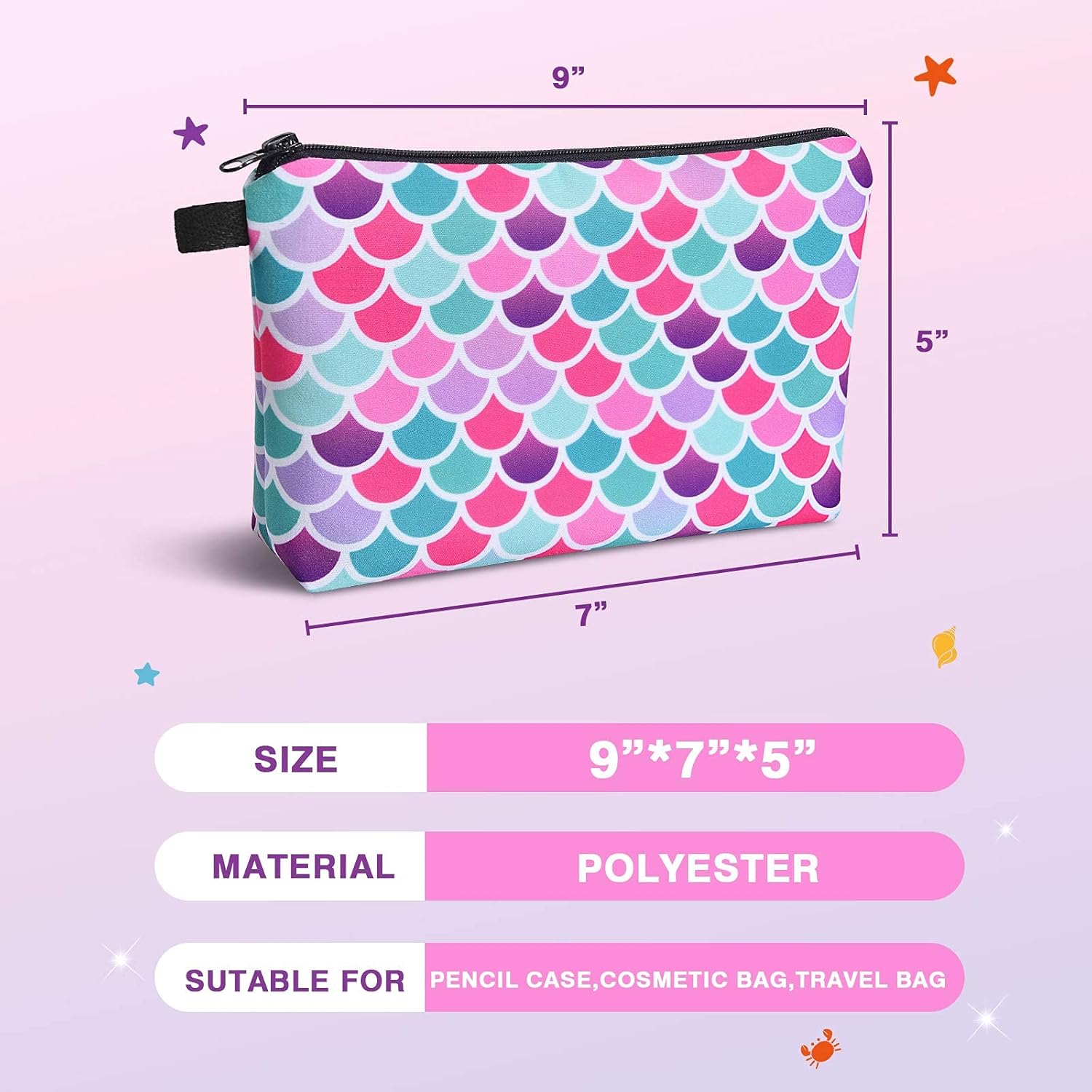 Mermaid Makeup Bag - Travel Cosmetic Bag for Girls Women Gift Water-resistant Vanity Toiletry Bag Pouch Beauty Cosmetic Organizer Gadget Pencil Case : Beauty & Personal Care