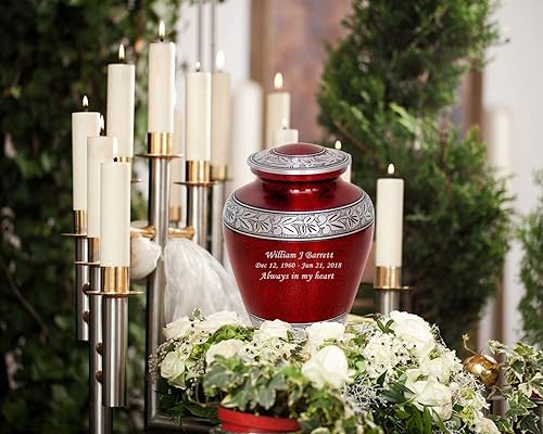 Miniatura 6 de Urna de cremación grabada personalizada, urna hecha a mano para cenizas humanas, urna asequible para cenizas con bolsa de terciopelo (azul bosque)