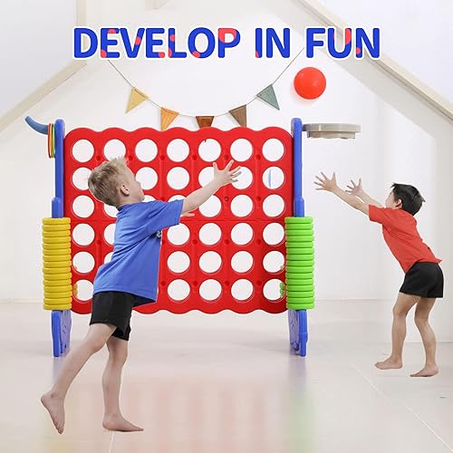 Miniatura 5 de UNICOO Juego gigante 4 en una fila con bolsa de transporte, aro de baloncesto, lanzamiento de anillo, juego de 4 en puntuación, patio grande al aire