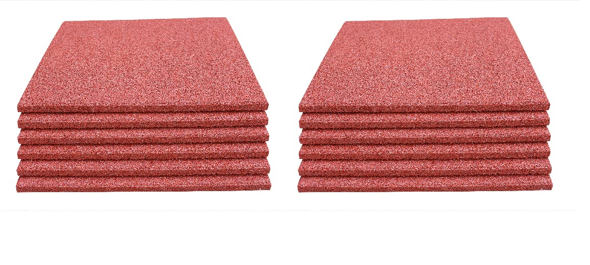 12 x Fallschutzmatten Rot 50x50x2,5cm Gummimatten Spielplatzmatte Schaukel Rutsche Spielturm Outdoor Indoor Fitness Gymnastikmatte Fallschutzplatten