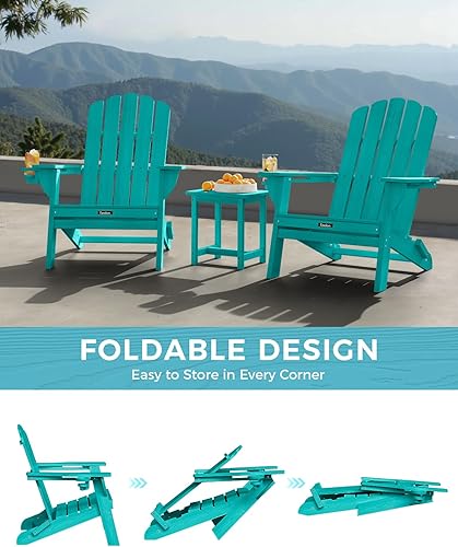 Miniatura 7 de Silla Adirondack plegable, silla Adirondack HDPE con 2 soportes para tazas, sillas premontadas para fogatas al aire libre para patio, jardín,