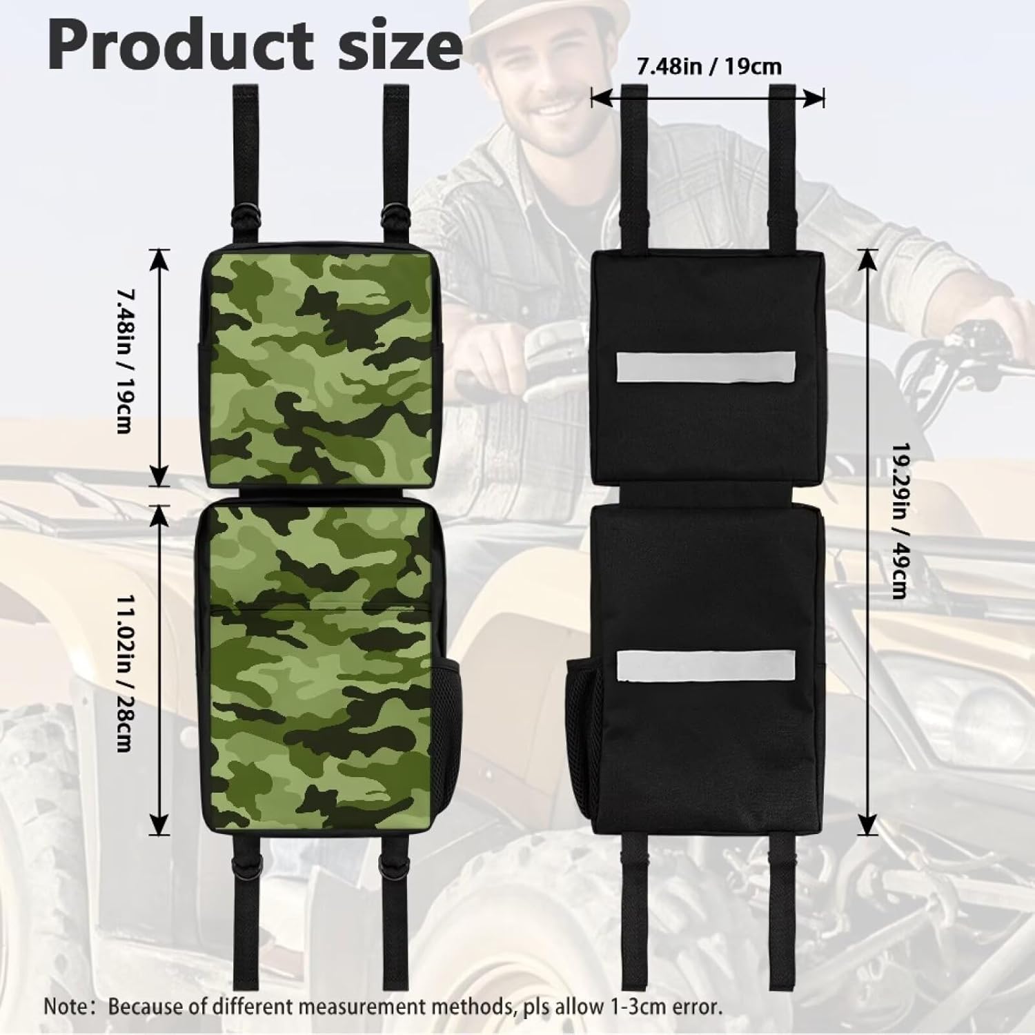 SEANATIVE ATV Fender Bag Green Camo Rear Storage Bags With Drink Holder Detachable ATV Gear Bag Compatible Most 4 Wheeler Accessories Hanging Cargo Bags