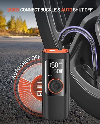 Miniatura 6 de BDO Inflador de neumáticos, compresor de aire portátil, bomba de aire inalámbrica de 150 PSI con pantalla LCD y apagado automático, para automóvil,