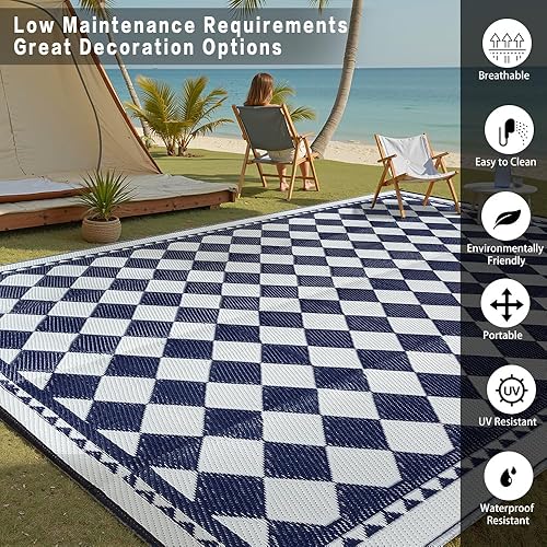 Miniatura 15 de HUGEAR Alfombra de exterior para patios, impermeable, alfombra de exterior grande, hecha de paja de plástico reversible, para campamento, caravana