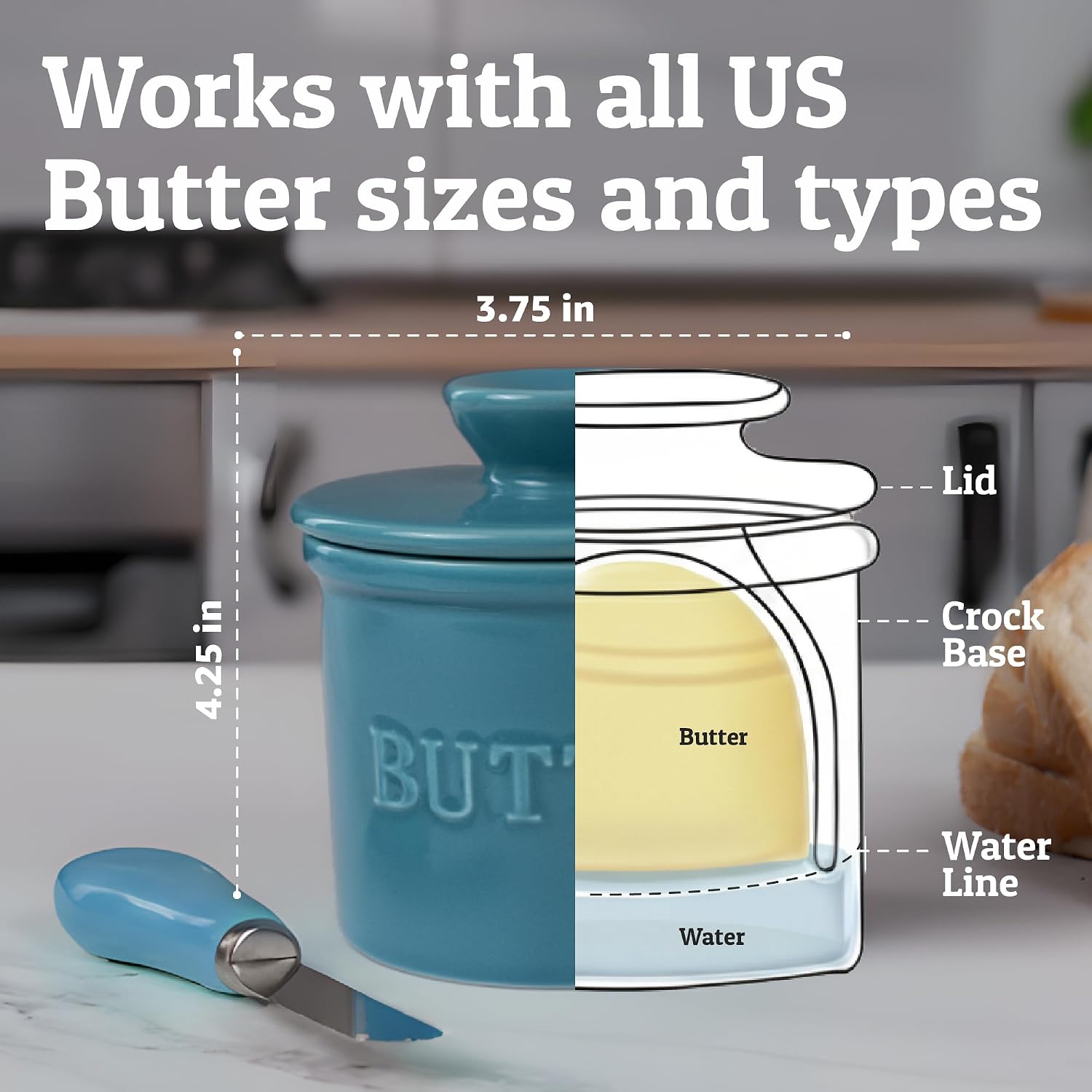 PriorityChef French Butter Crock with Lid, Keep Butter Spreadable & Fresh, Butter Keeper to Leave On Counter, French Butter Dish Perfect for Bread and Toast, Ideal Kitchen Gift, Turquoise image 5