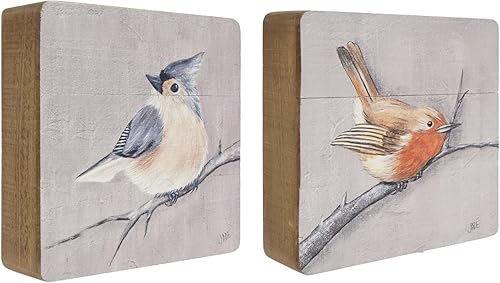 NIKKY HOME Juego de 2 cuadros de madera rústica para decoración de pared, diseño de pájaro vintage, para baño, dormitorio, cocina, sala de estar,