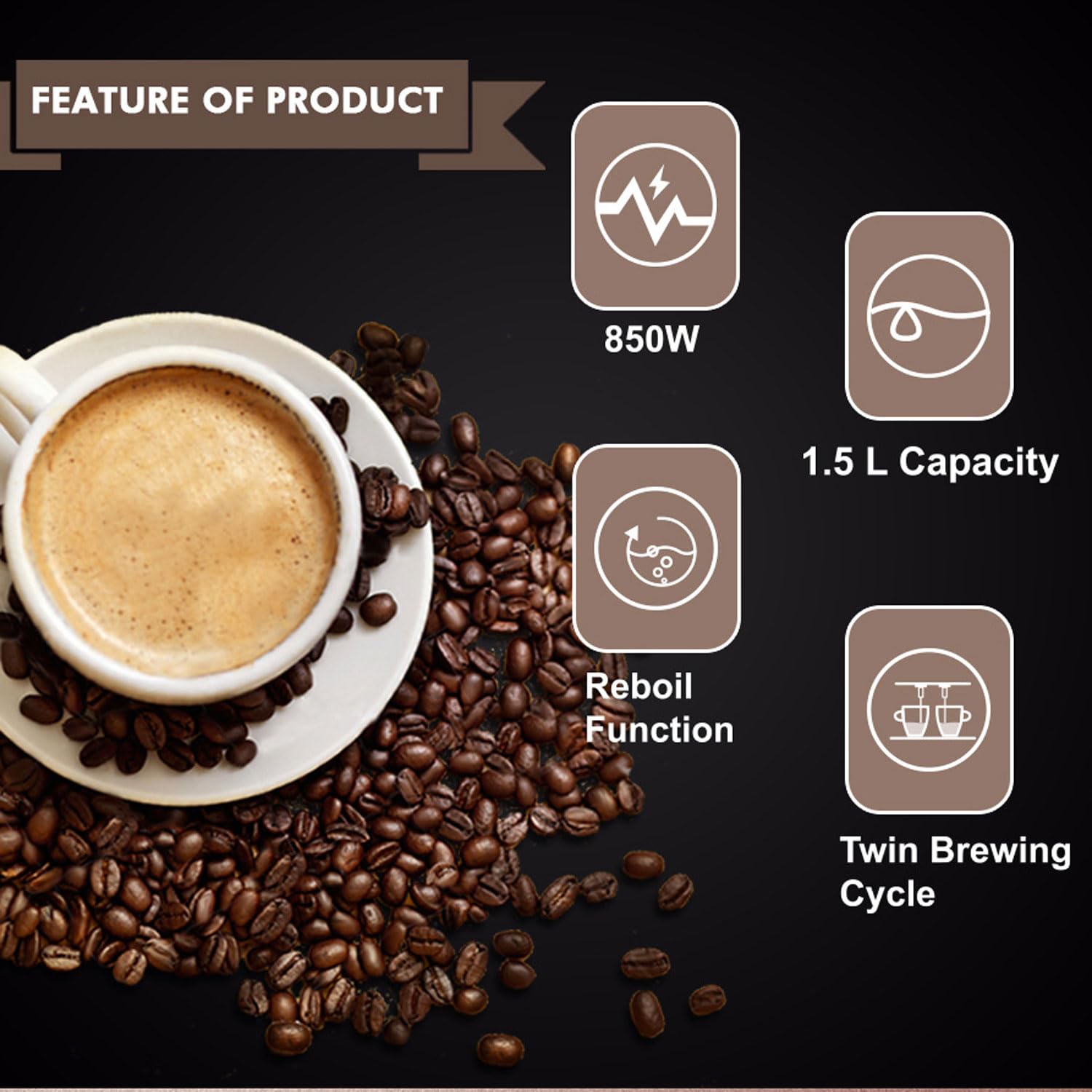 Cafetera Espresso, minimáquina automática de café de Alta presión de 1,5 l con vaporizador de Leche, Ciclo de preparación Doble, cafetera de Leche de 850 W para Oficina, Cafe(