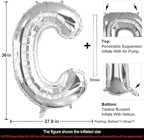 Miniatura 2 de Lovoir Globos plateados grandes de 40 pulgadas con la letra C de gran tamaño, globo de helio de aluminio de Mylar para fiesta de cumpleaños,