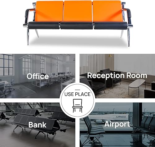 Miniatura 92 de Silla de sala de espera con reposabrazos, 2 asientos, de piel sintética, color naranja, negro, muebles de oficina, asientos de invitados, vestíbulo