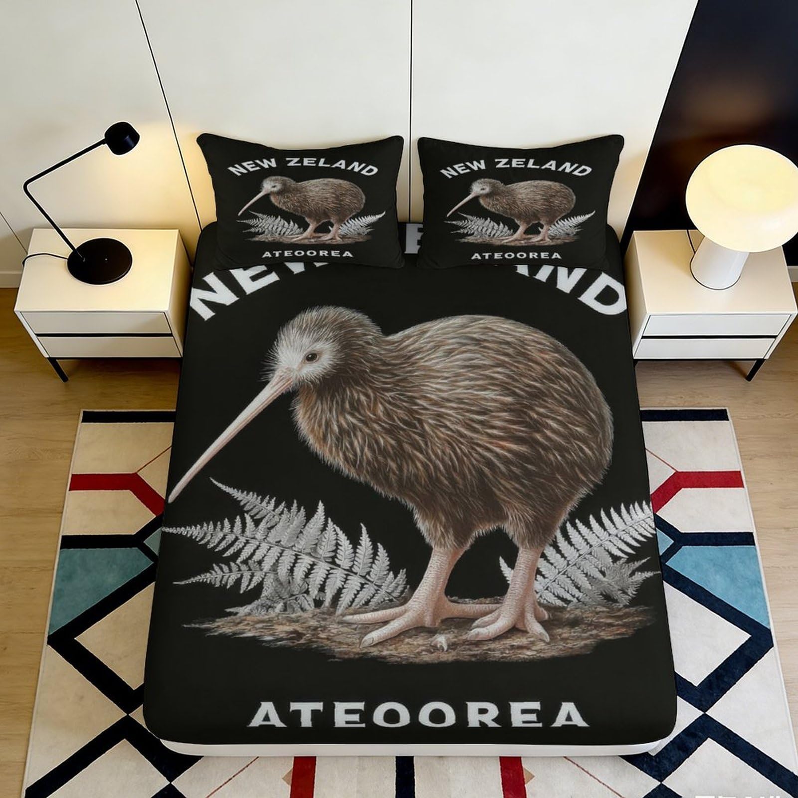 Jqzkxnhpbr Style-3 3D Printed Kiwi Bird Fitted Sheet Microfiber Soft New Zealand Fern Bed Cover For Bedroom Guest Room Decor 90X200x25cm