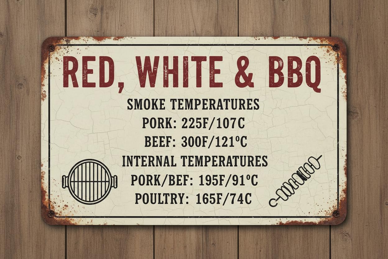 BBQ Meat Temperature Cooking Chart Tin Sign, 8x12 Inch