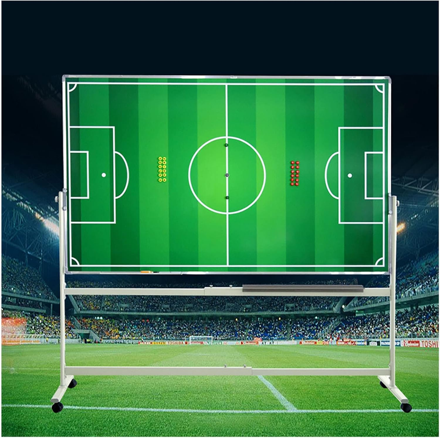 Magnetic Soccer Coaching Board Large Mobile Soccer Tactics Board, 40'' X 28'' Soccer Dry Erase Marker Rolling Board Green on Wheels for Classroom, Aluminium Frame and Stand