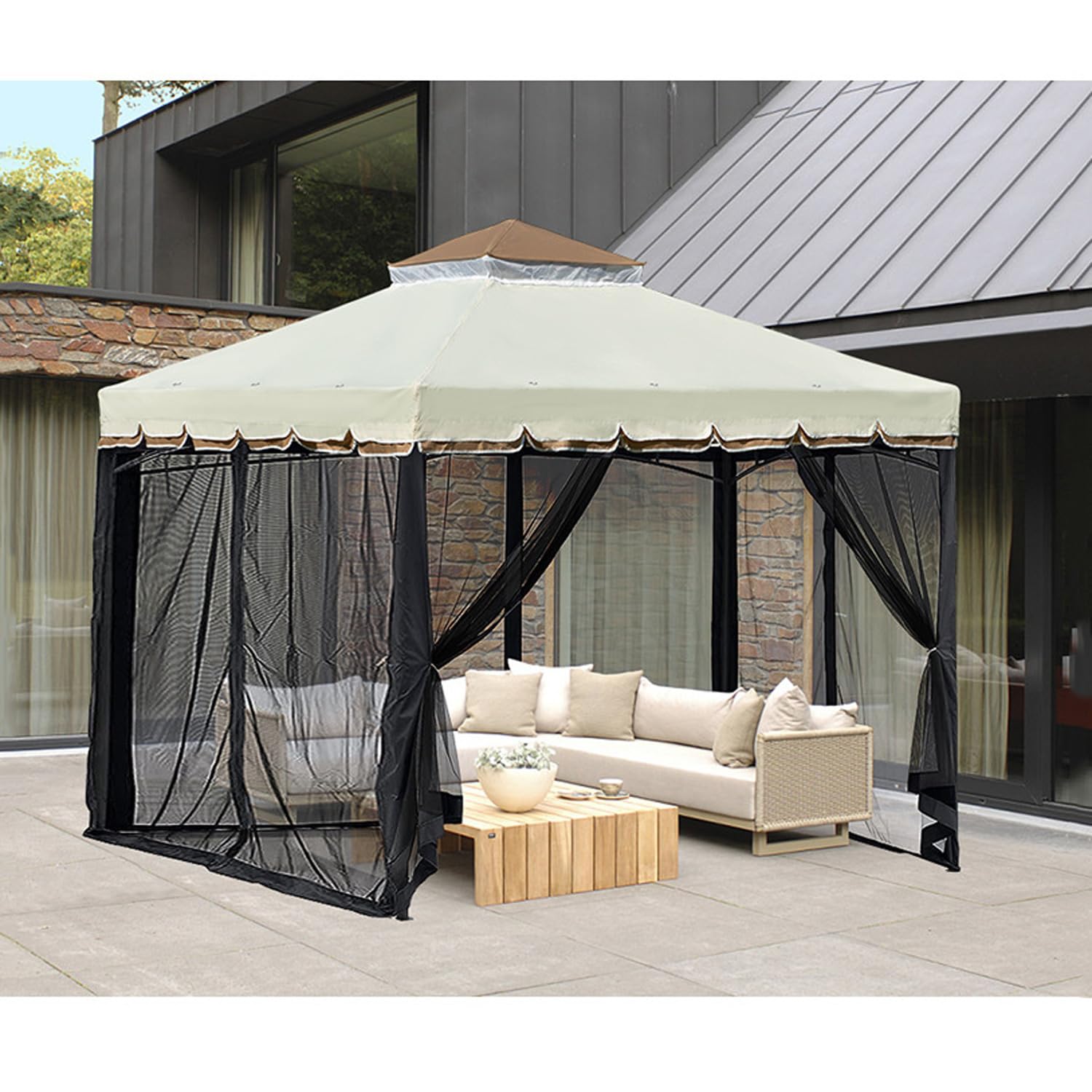 Tenda Zanzariera per Gazebo, Pareti Laterali per Pergola da Esterno, Universale Schermo Rete Giardino, Anti Zanzara Mosche per pergola, Rete Per Insetti (Black, 365x365x220 cm)